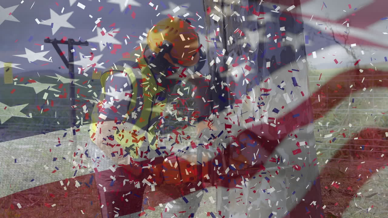 배경 에 있는 사람 위 에 흔들리는 미국  ⁇ 발 의 애니메이션
