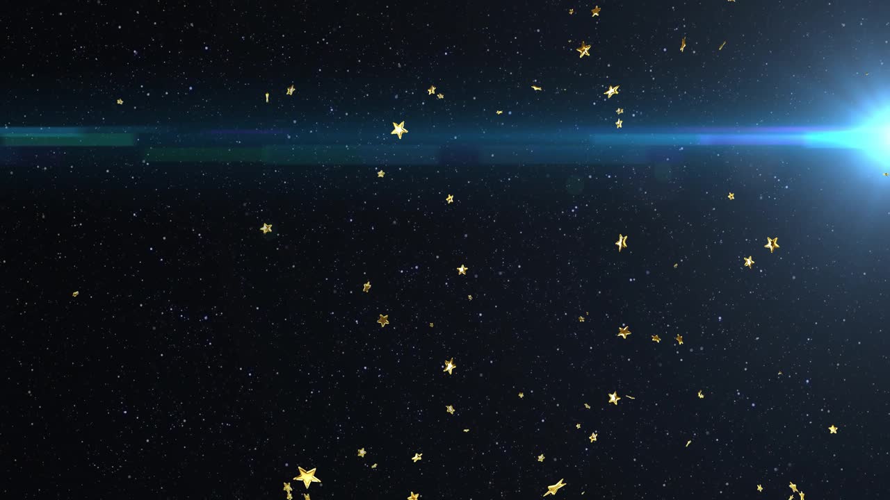 Gylne stjerner dukker opp ved siden av en kosmisk flamme som driver innover og deretter sprer seg utover i rommet