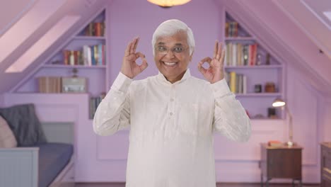 happy indian old man showing okay sign
