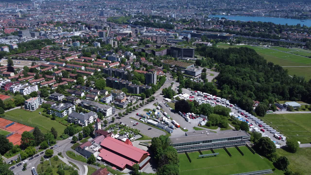 Panoramic Aerial View Of A Suburban Area In Zurich City In Switzerland.