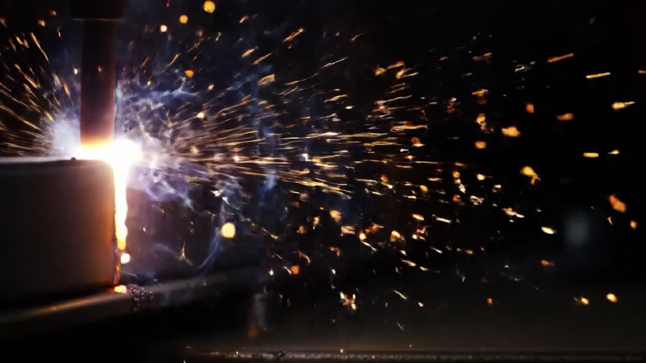 Dynamic Sparks Erupting from Intense Welding Process, Showcasing Brilliant Flames and Explosive Energy of Metal Fabrication Techniques in Action