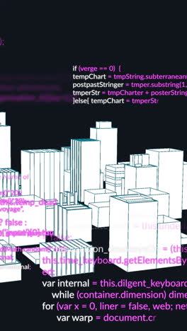 animation of data processing and city on black background