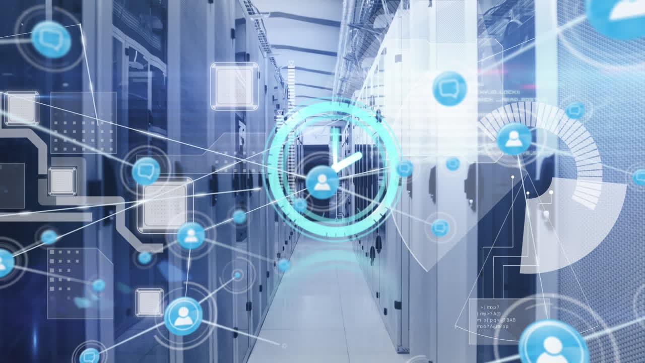 아이콘과 클럭 오버 서버  ⁇ 과 연결된 네트워크의 애니메이션