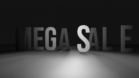 animation of white mega sale text on black background