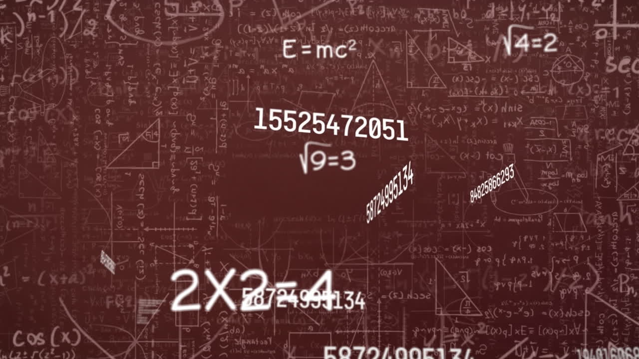 Animation of mathematical equations on red background