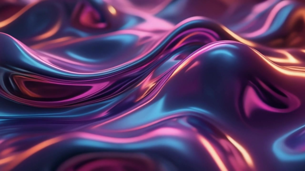 Abstract Liquid Metal Surface with Iridescent Purple and Blue Reflections