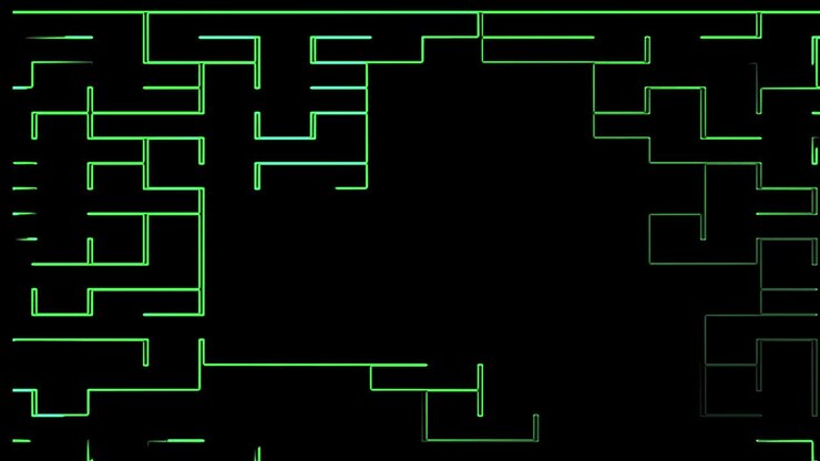 Seamless loop of 2D animation of glowing horizontal lines streaming across the screen. Neon seamless loop abstract background.