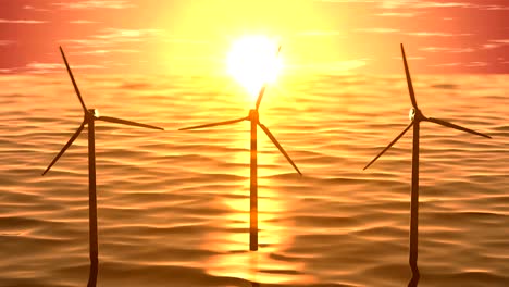 wind generators in ocean on sunset seamless loop