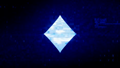 simbolo della carta a diamante pixel digitale animazione di errore di rumore.