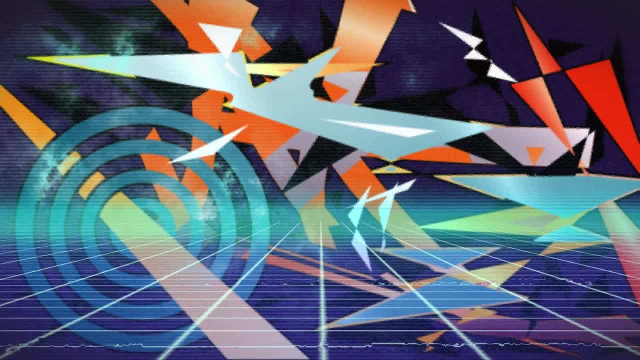 animación de formas coloridas en movimiento sobre la cuadrícula