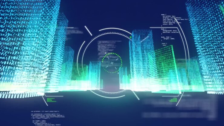 Animation of data processing over city