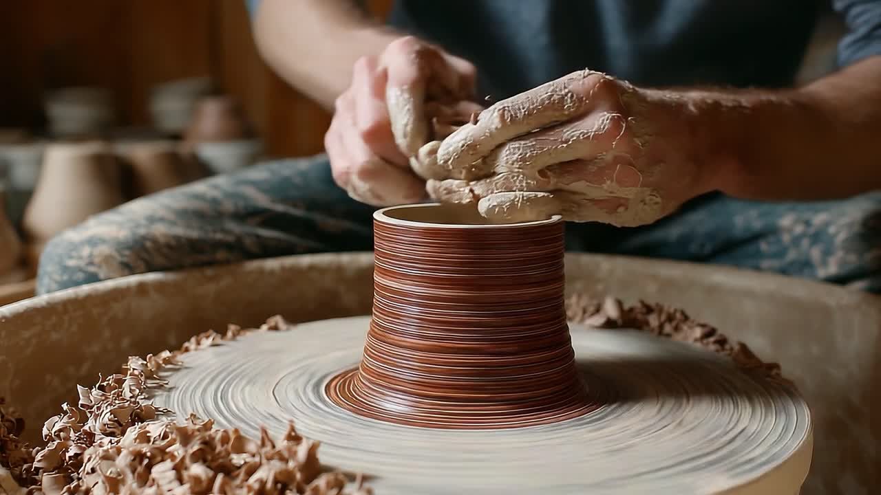 Crafting a Vibrant Pottery Masterpiece: A Journey Through the Art of Wheel-Thrown Ceramics Capturing the Process from Formation to Finishing Touches