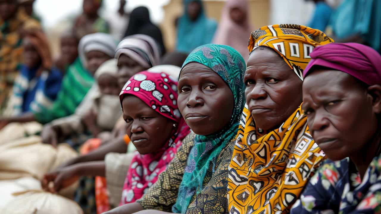 Group of african women wearing traditional clothes, sitting together, highlighting the strength and resilience of women in their community, showcasing their cultural identity and heritage
