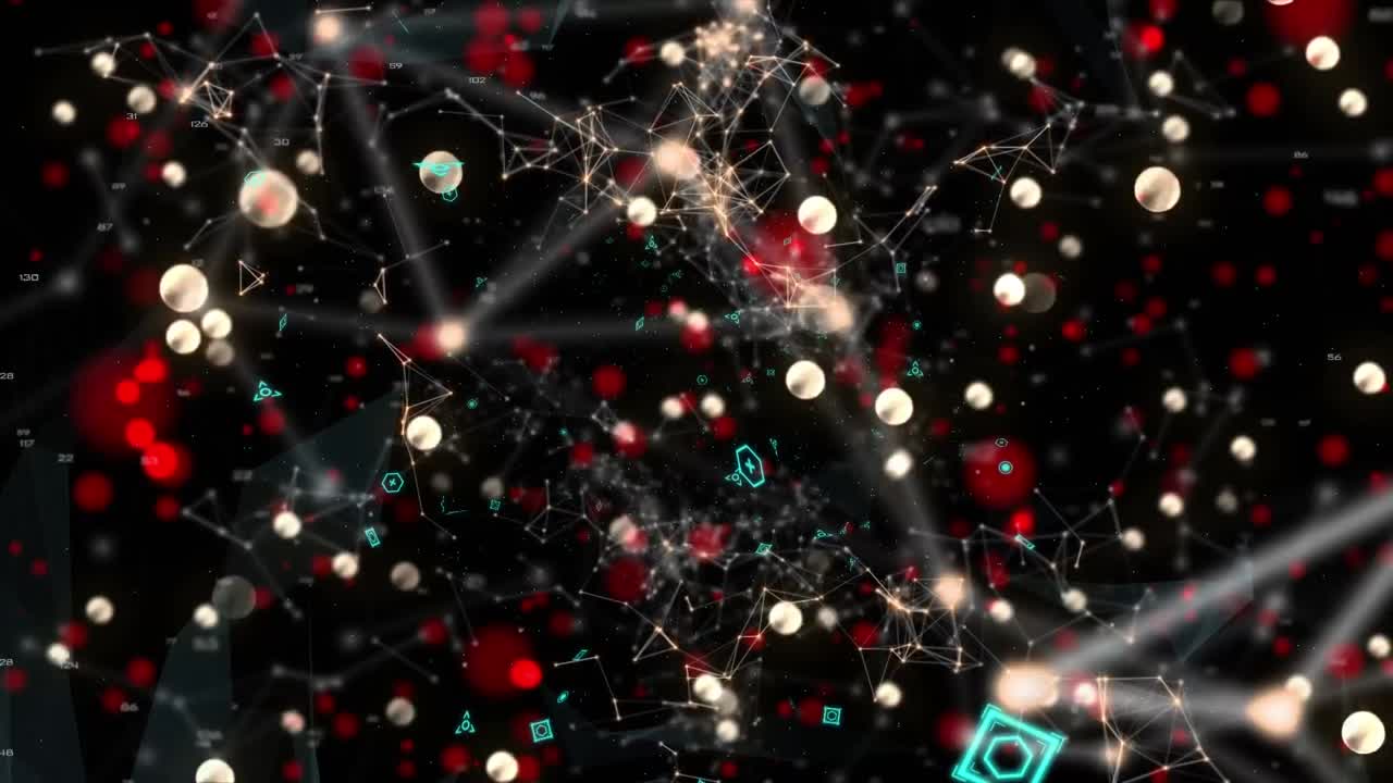 animación del procesamiento de datos y la red de conexiones sobre un fondo oscuro