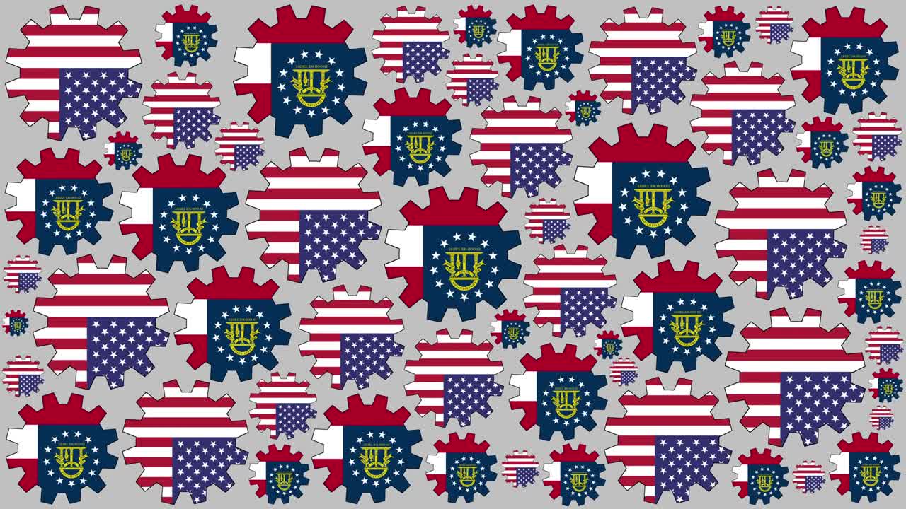 미국과 조지아 발 기어 스피닝 배경