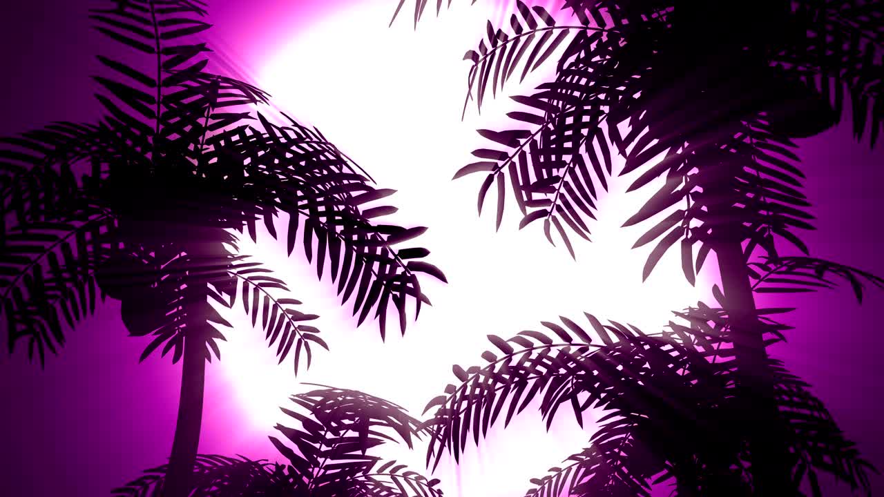 fondo retro futurista con palmeras en un fondo de sol. en bucle