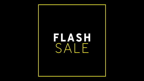 texto de venta de flash blanco y amarillo que aparece contra una pantalla negra