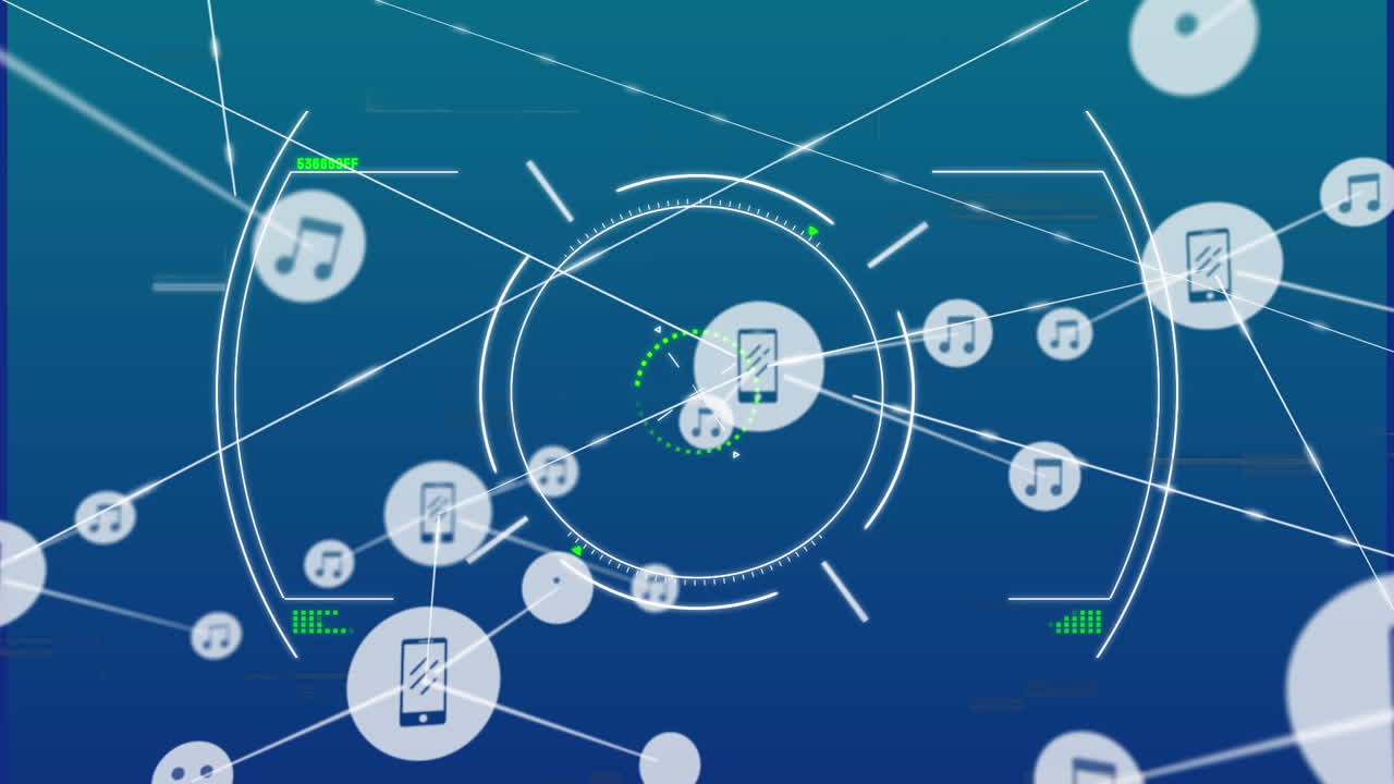 파란색 배경 위의 연결 네트워크의 애니메이션