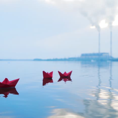 paper boats floating on a river. origami.