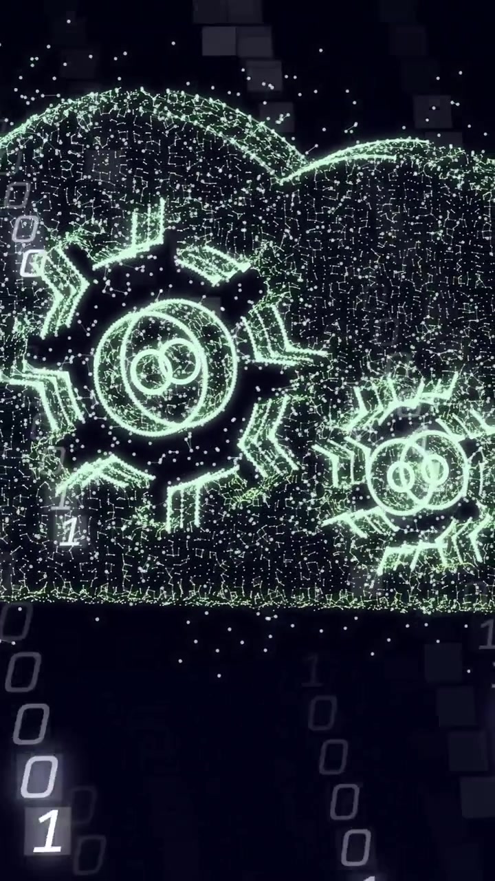 Cloud computing and data processing animation with binary code background