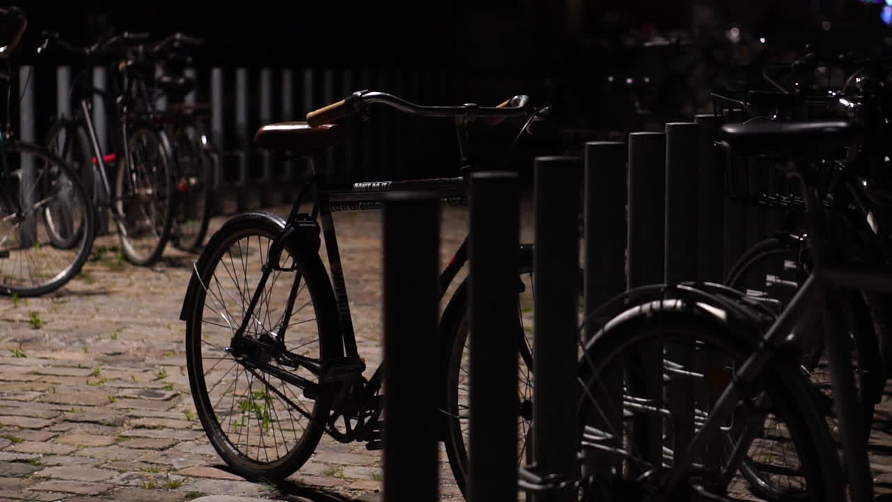 코펜하겐 시내의 인 자전거, 밤에 덴마크, 근접 세부 사항