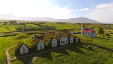 discover the rich heritage of skagafjörður from the sky, capturing the charming architecture and rugged beauty that define this iconic viking settlement.