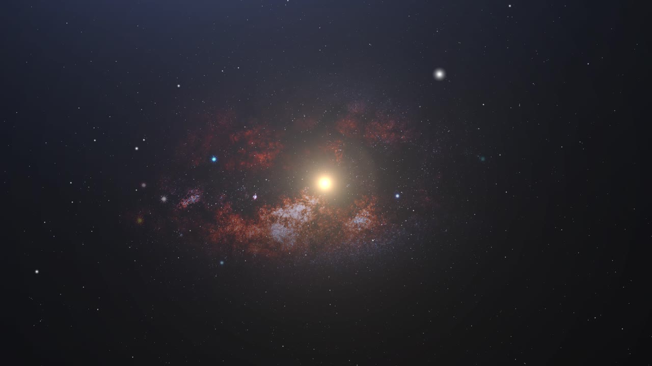 nebulosa roja y estrellas brillantes en la oscuridad del espacio