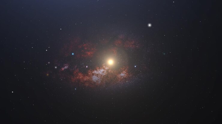 red nebula and bright stars in the darkness of space