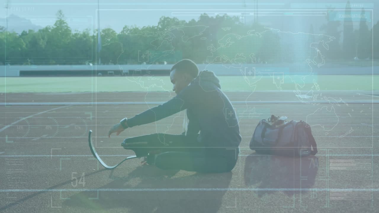 장애인 아프리카계 미국인 남성 달리기 선수에 대한 데이터 처리 애니메이션