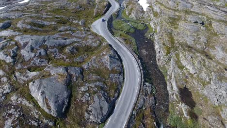 aerial view of mountain and road to dalsnibba, spring landscape, norway