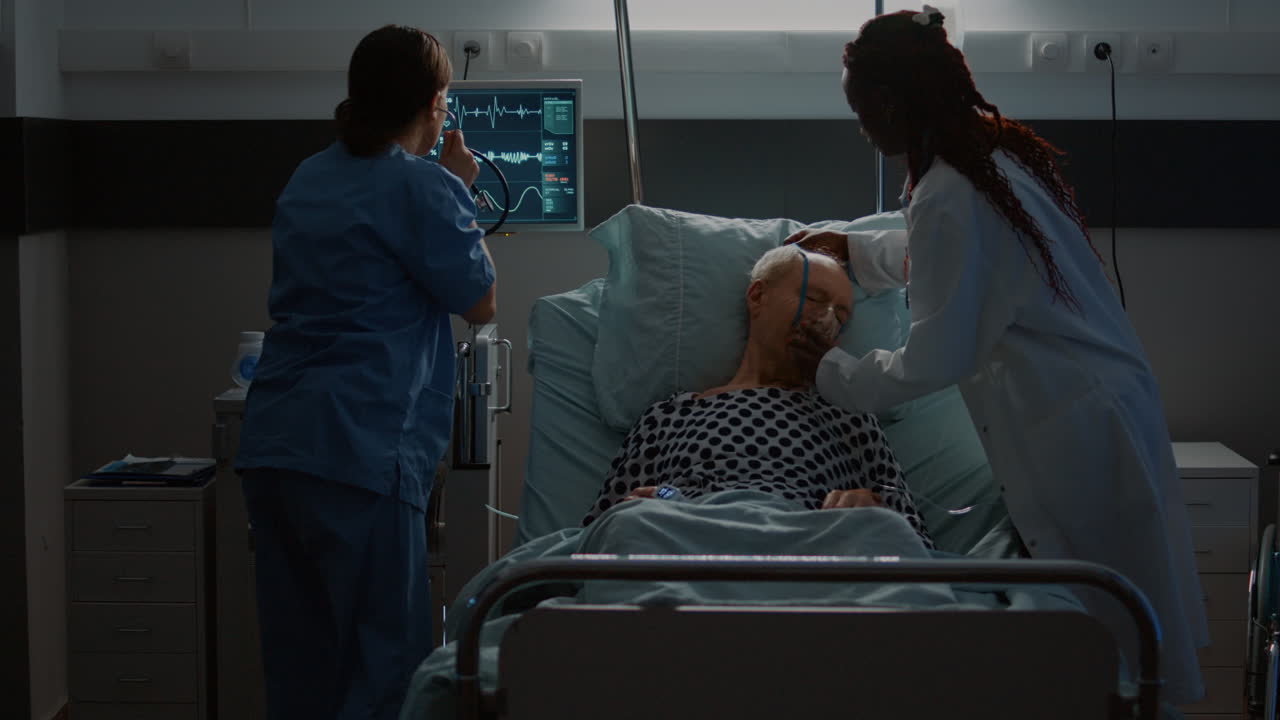 Patient with disease getting reanimation in hospital ward