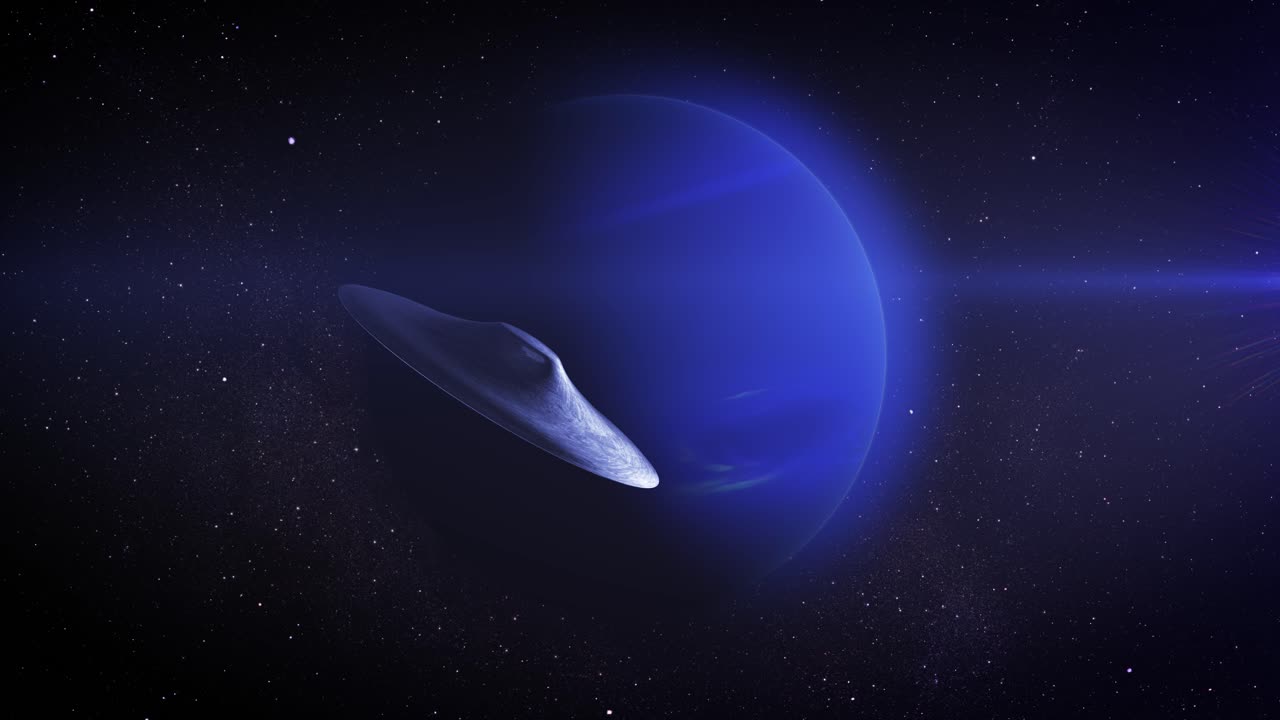 Nettuno e un UFO nello spazio profondo