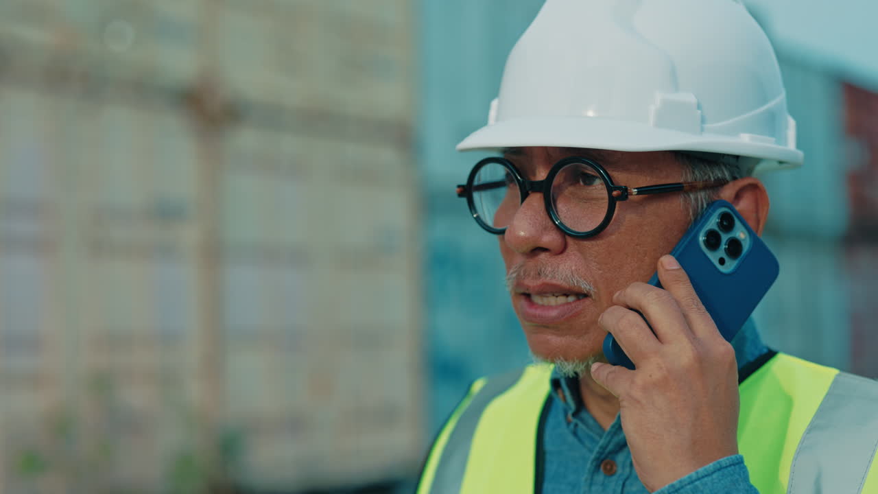 Engineer Talking on Phone at Container Terminal
