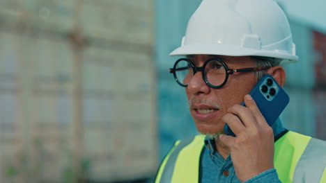engineer talking on phone at container terminal
