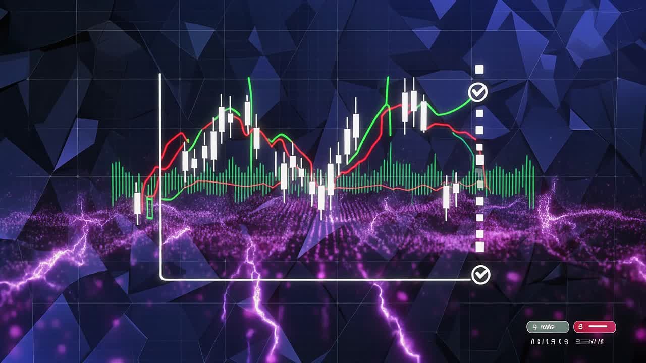 Gráfico de velas animado exibindo dados financeiros e tendências de mercado