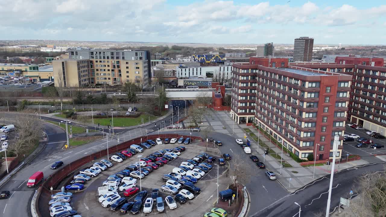 Ascending drone,aerial Basildon Town centre Essex UK