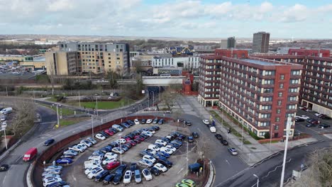 ascending drone,aerial basildon town centre essex uk