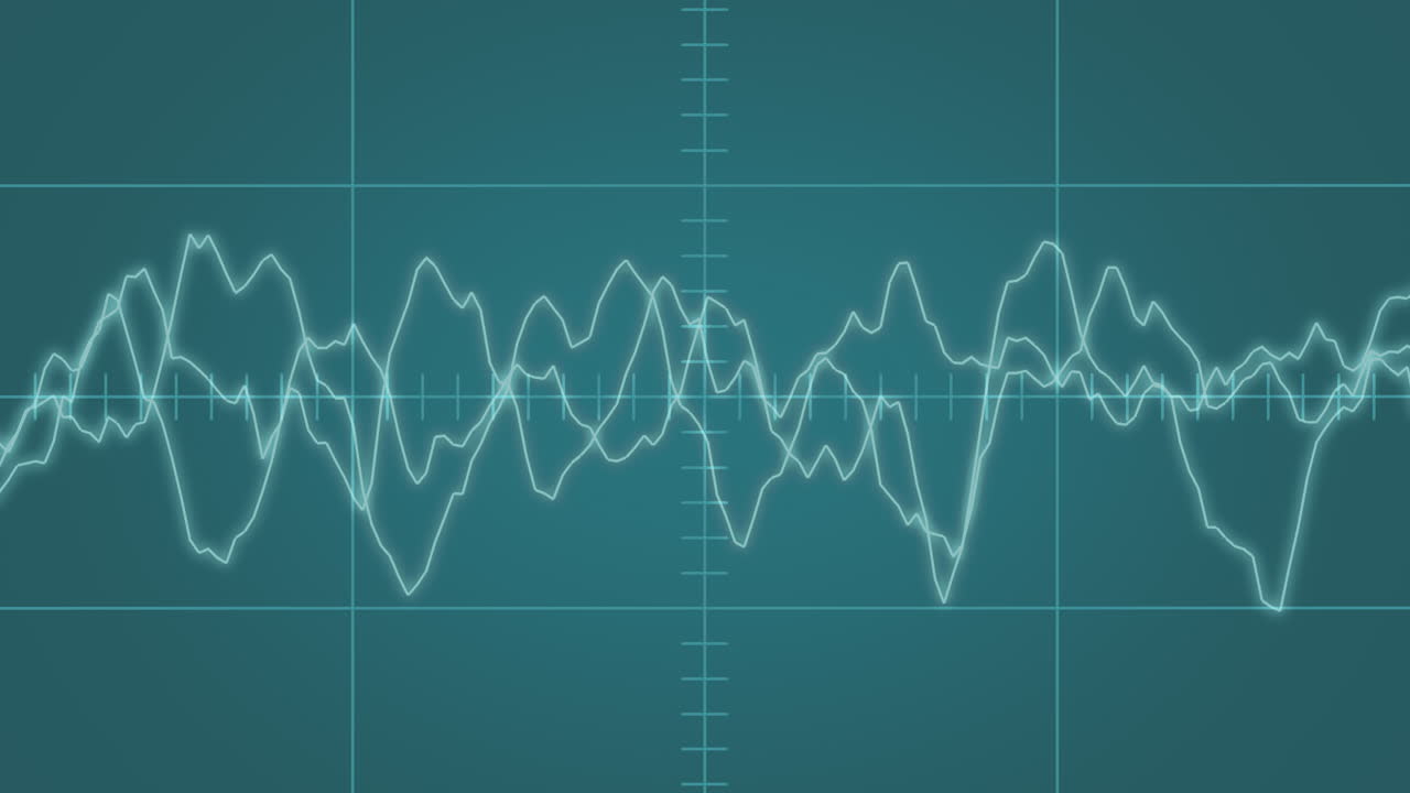 불안정한 신호 애니메이션이 움직이는 오실로스코프 화면 시각화