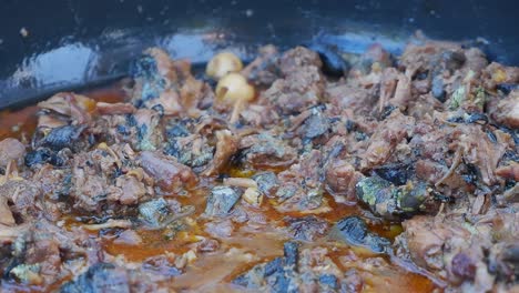 lagarto iguana cocina en sartén caliente con salsa de cebolla y ajo en honduras