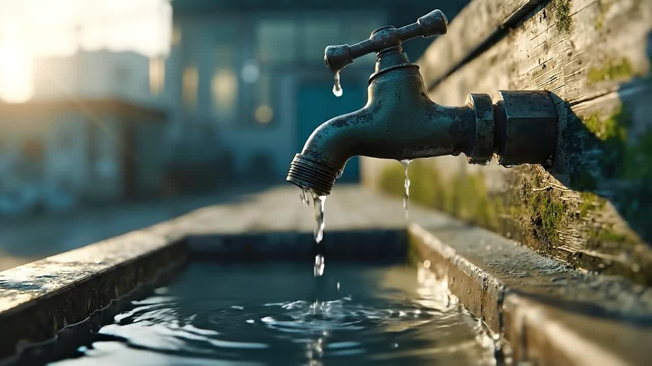 A faucet with water coming out of it in a sink