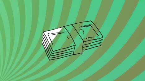 Animation-of-banknotes-over-lines-on-green-background