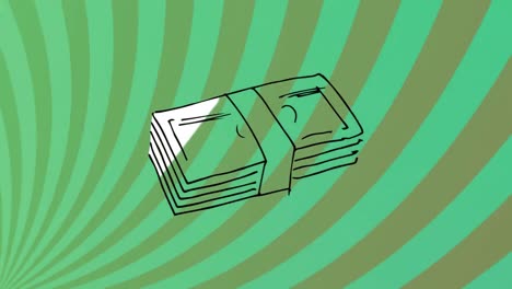animación de billetes sobre líneas sobre fondo verde.