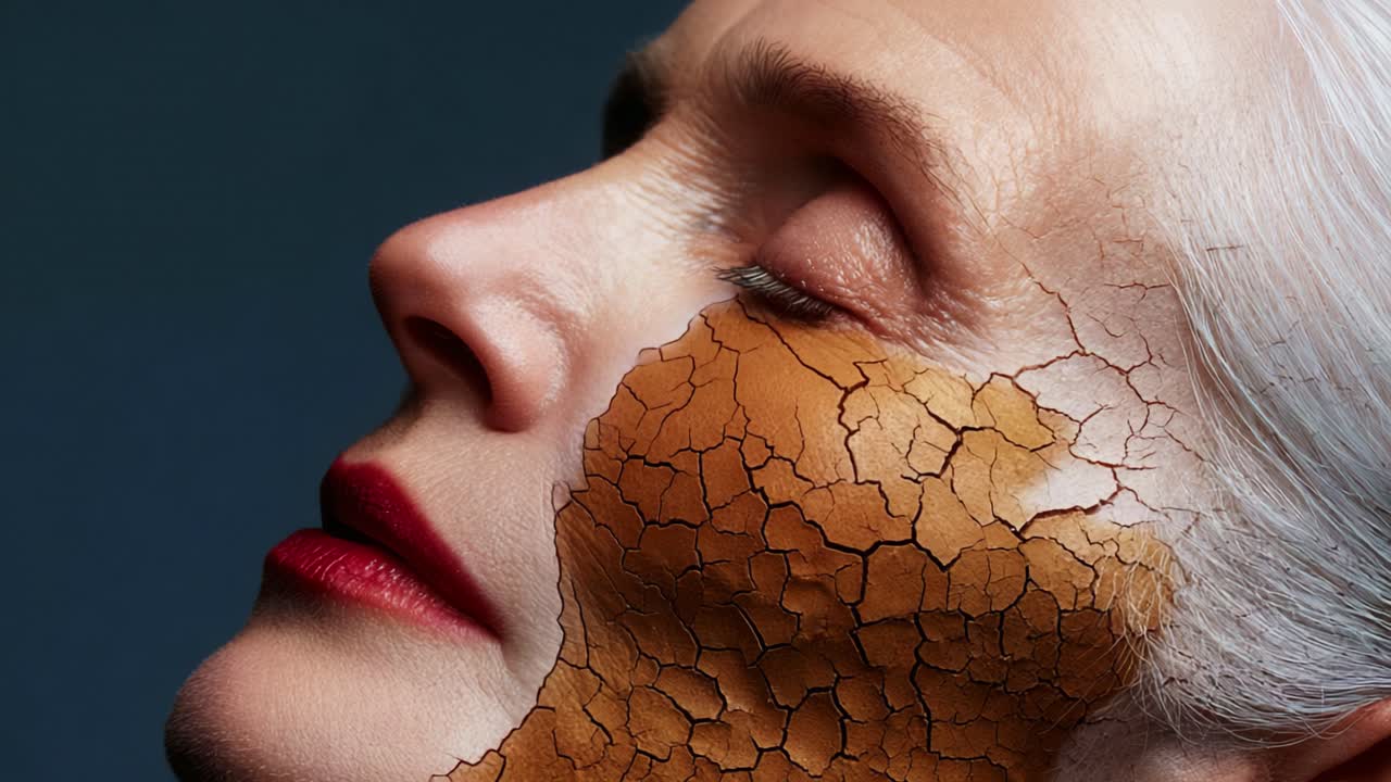 A Powerful Portrait of Transformation: Capturing the Striking Contrast of Aging and Resilience Through Cracked Skin and a Gorgeous Expression in Two Timeframes