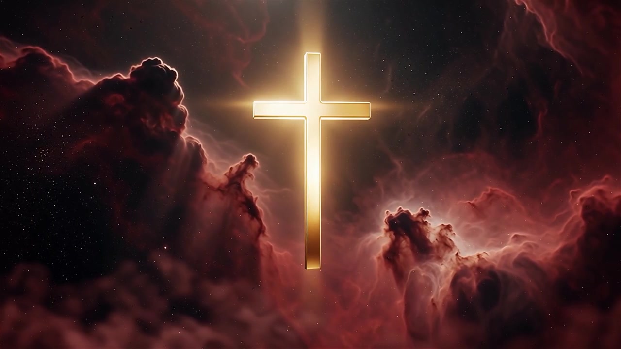 Croce Cristiana Luce Celestiale Sfondo per il Culto.