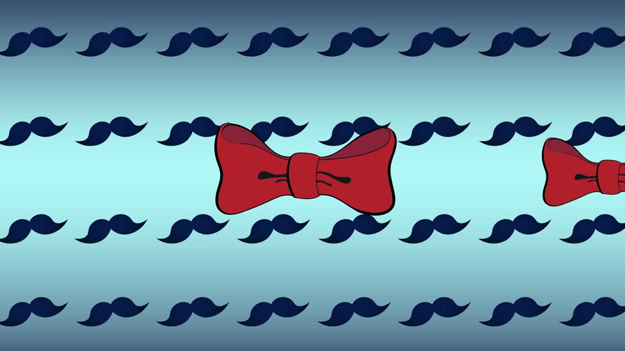 animación de pajaritas rojas sobre bigotes repetidos sobre fondo azul