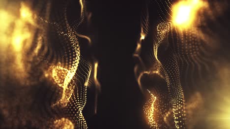 digital gold particles wave and light abstract background.