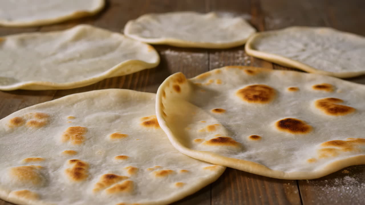Freshly Made Tortillas on a Wooden Table