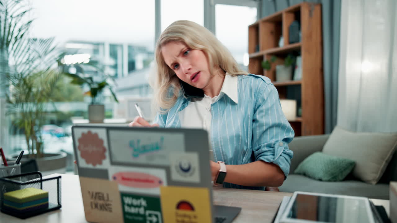 Businesswoman working at desk during phone call