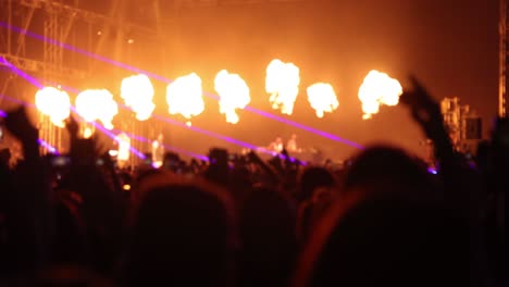 stage of the concert in flames after the excellent performance of the musical group that is cheered by the fans