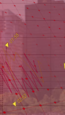 animación de la bandera de china y procesamiento de datos sobre el paisaje urbano
